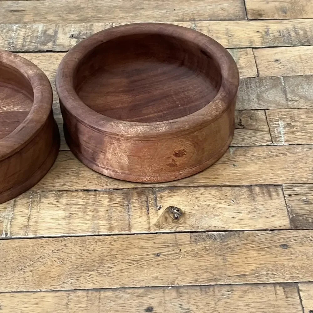 Hand-Turned Rustic Wooden Bowls Set of 2 6 in Teak Wood
